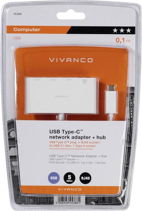 Produktbild Vivanco USB-C Adapter (4x RJ45-Buchse, USB 3.0 Buchse A (USB-C, 4 Ports)
