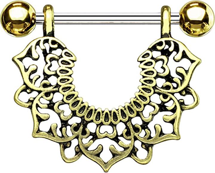 Immagine prodotto Star Piercing Barbell silber mit zwei Kugeln 14k vergoldet filigrane Blume (Acciaio chirurgico 316L, Ottone)