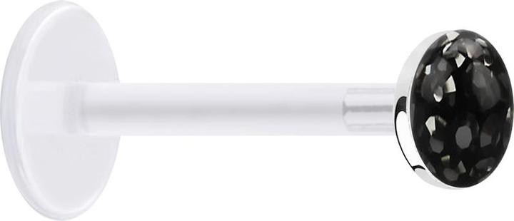 Star Piercing Micro Labret transparent mit Kristallscheibe schwarz Epoxy Schutzschicht (ohne Messing, Bioflex, 925 Sterlingsilber)