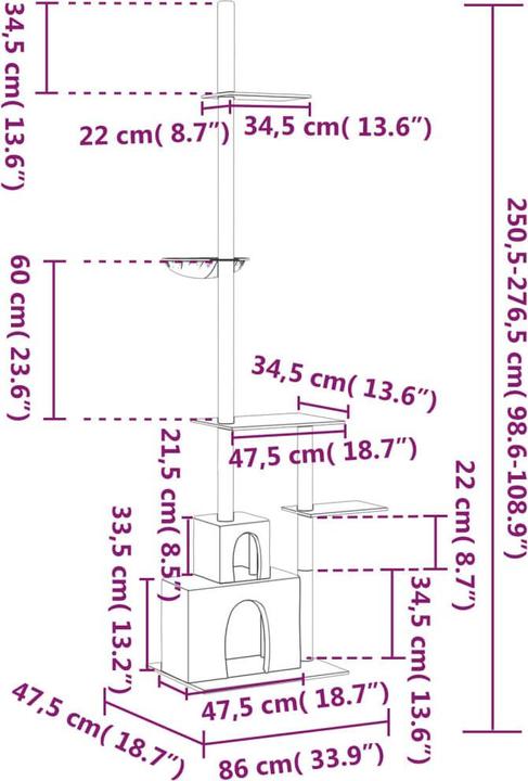 Image du produit VidaXL Kratzbaum Deckenhoch Hellgrau 250,5-276,5cm Katzenbaum Katzenkratzbaum (276.50 cm, Gris clair)