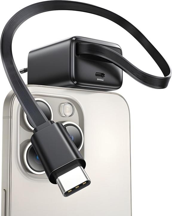 Actual product image Usams Ład. siec. 1xUSB-C ze zwijanym kablem USB-C Retractable PD+QC 30W Gan Fast Charging czarny/bla (30 W)