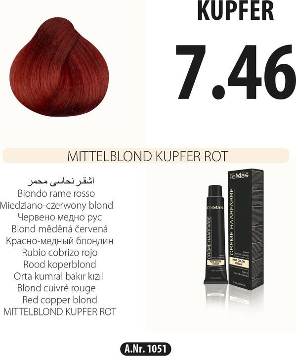 FemMas 7.46) Haarfarbe Mittelblond Kupfer Rot 100ml (Kupfer Rot)