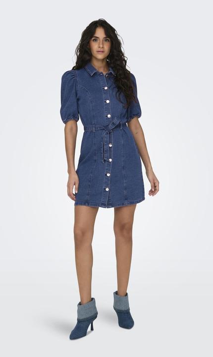 Actual product image Only Regular fit Round neck Elasticated cuffs Puff sleeves Short dress Denim dress (XL)