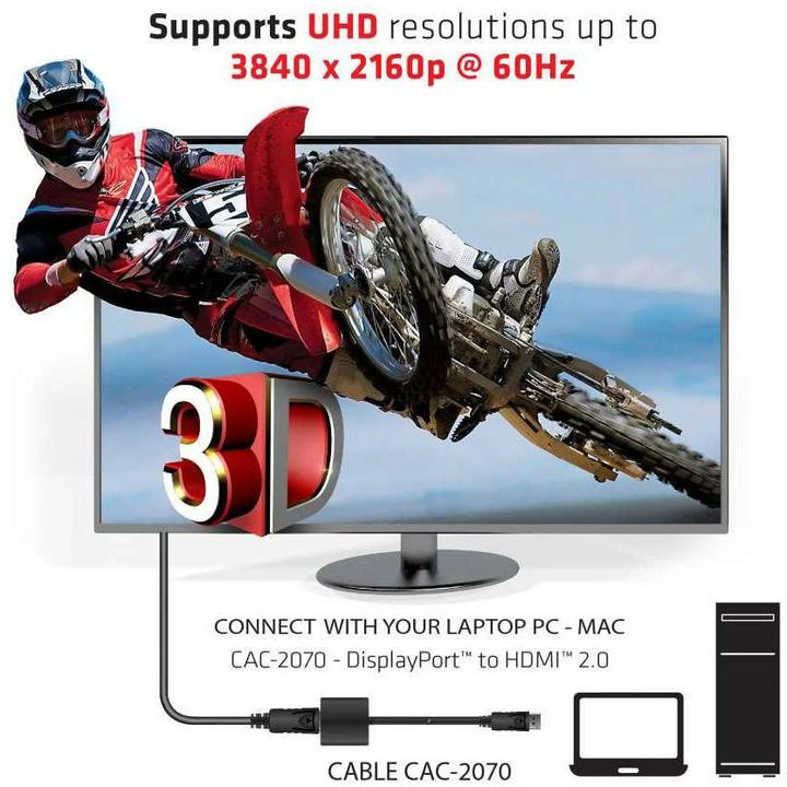 Produktbild Club 3D Adapterkabel DP 1.2 auf HDMI 2.0 (HDMI, 21 cm)