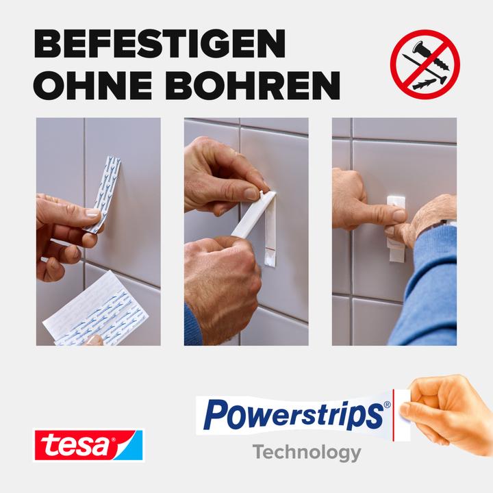 Immagine prodotto tesa Powerstrips per piastrelle e metallo, 3 kg di forza di tenuta, 6 strisce biadesive