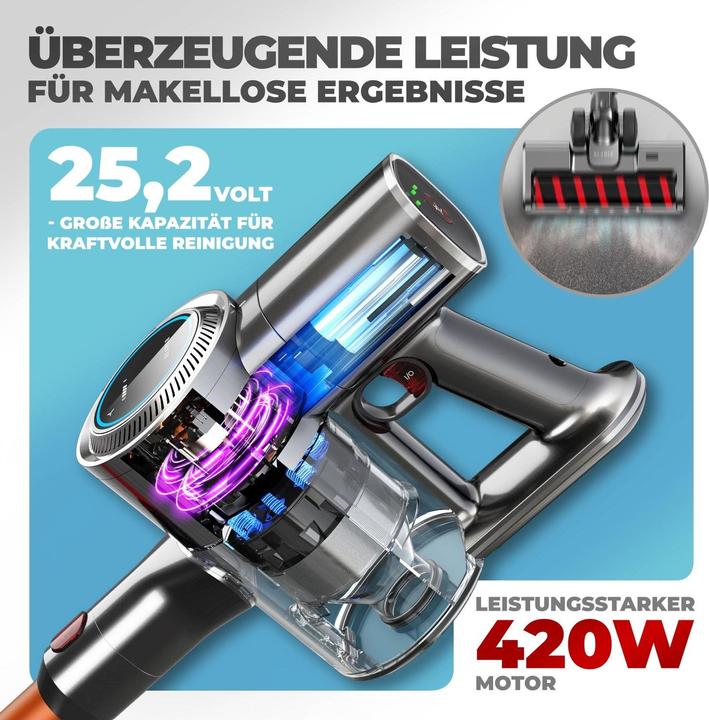 Produktbild KLAMER Akkustaubsauger, 420 Watt, 2 Akkus und mit verschiedenen Aufsätzen