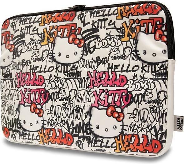 Actual product image Hello Kitty Sleeve HKCSZPDGPTE 14" beżowy/beige Zip PU Tags Graffiti (14")