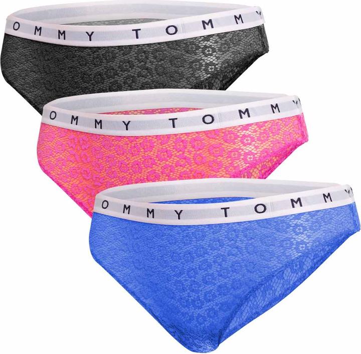 Produktbild Tommy Hilfiger Damen 3P Full Lace Bikini Style Unterwäsche, Pink Amour/Deep Sky Blue/Black, M (M)