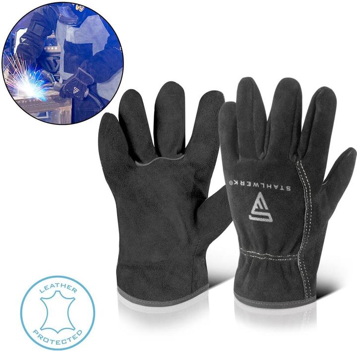 Stahlwerk Schweisserhandschuhe hitzebeständig aus hochwertigem Spaltleder (XL)
