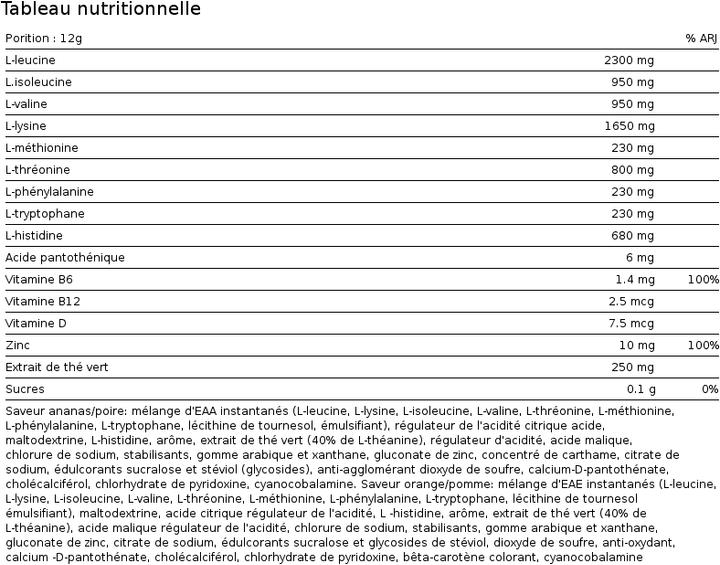 Valori nutrizionali e ingredienti Nutrend EAA Mega Forte Polvere (Ananas, Pera, 1 pz., 300 g)
