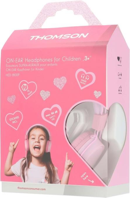 Actual product image Thomson HED8100P Children's headphones, on-ear, with cable, volume limiter, pink