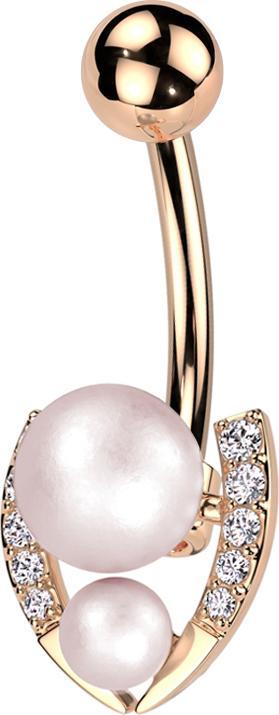 Produktbild Star Piercing Banane rosegold mit Kugel rosegoldund zwei Perlenkugeln rose Kristalle silber (Messing, Chirurgenstahl 316L)