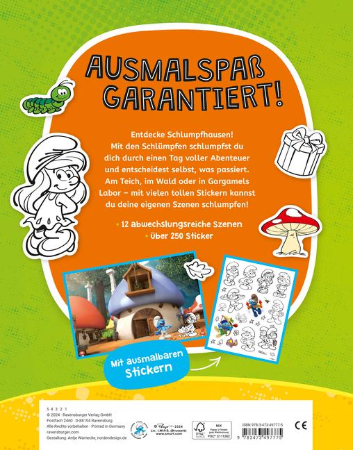 Actual product image Ravensburger My colouring sticker book The Smurfs - Large book with over 250 stickers, many