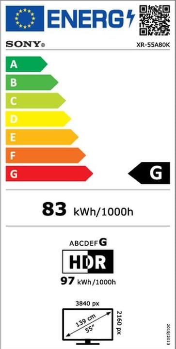 Energie-Label Sony OLED XR-55A80K (55", A80K, OLED, 4K, 2022)