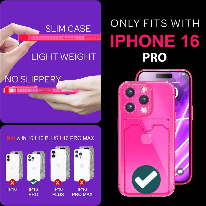 Produktbild Nalia Klar Transparente Neon Silikon Hülle Kartenhalter (Apple iPhone 16 Pro)