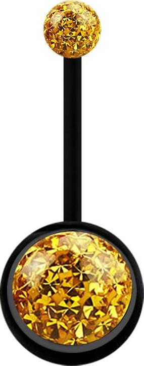 Star Piercing Banane schwarz mit zwei Kristallkugeln topaz Epoxy Schutzschicht (Bioflex, ohne Messing)