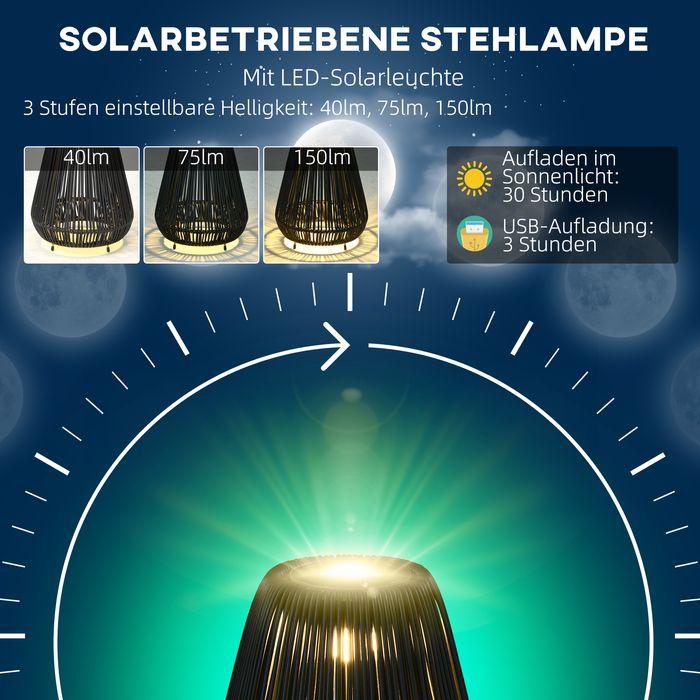 Actual product image Swisshandel24 Rattan solar light, waterproof path light with light sensor, automatic LED garden lamp, black (IP44)