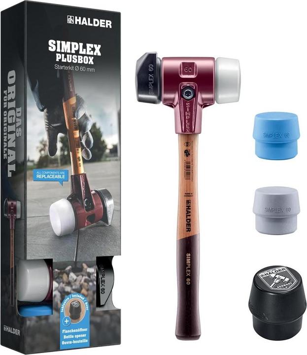 Actual product image Halder SIMPLEX-Plusbox starter kit, SIMPLEX soft-face mallet D60, rubber composition with stand / (2600 g)
