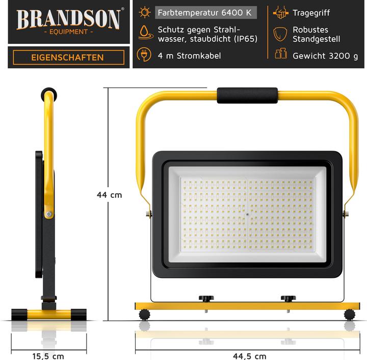 Actual product image Brandson Construction floodlight, 200W, LED, stand & carrying handle, 16000 lumen, construction floodlight (16000 lm)