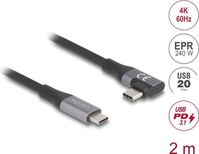 Actual product image Delock USB 20 Gbps cable angled left / right USB PD 3.1 (2 m, USB 3.2 Gen 2x2)