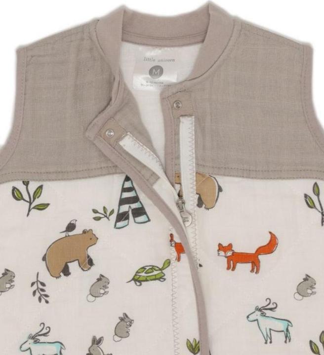 Actual product image little unicorn Cotton Muslin Quilted Sleep Bag Size L - Forest Friends (86 cm)