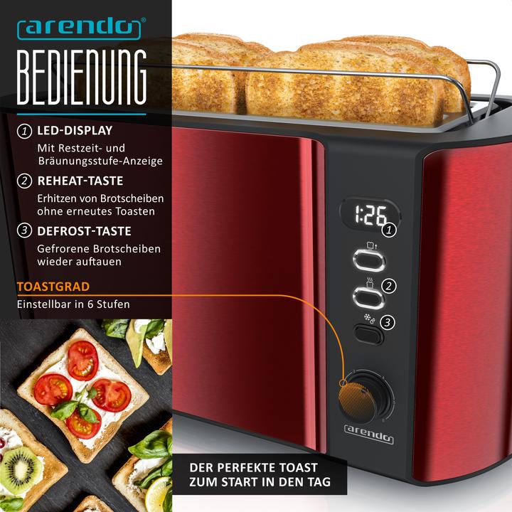 Actual product image Arendo Breakfast set, stainless steel kettle 1.5l temperature selection & 4-slice long slot toaster, red (1.50 l)