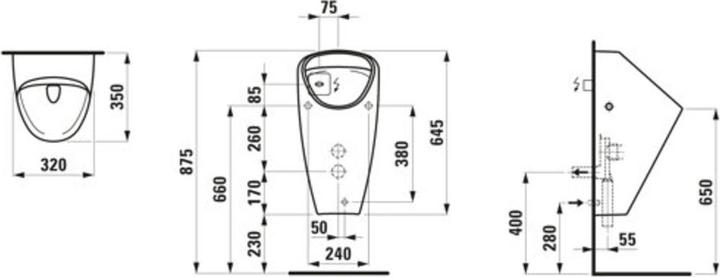 Produktbild Laufen Caprino Plus Absauge-Urinal, L/B/H: 320/350/645 mm, mit elektrischer Steuerung, E-Netz, H8410