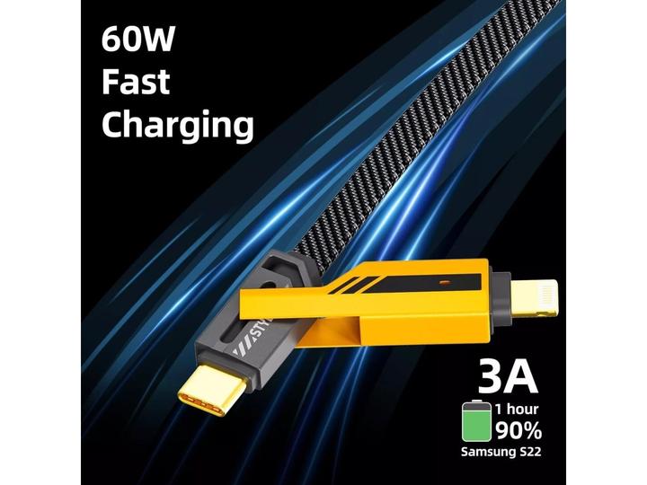 Produktbild Ven-Dens 4-in-1 Flexible & Flip USB-C, Lightning, USB-A 65W, 27W PD Kabel 1.2m (USB 3.2 Gen 1)