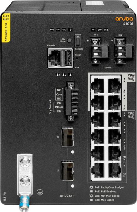 Produktbild HPE E Aruba 4100i Switch 8 Port PoE and 4 Port PoE, 2 SFP+, Layer 2, Web GUI, CL (12 Ports)