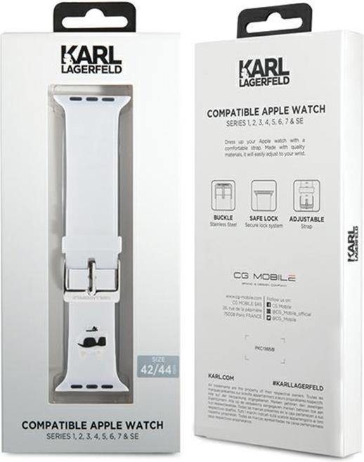 Produktbild Karl Lagerfeld Pasek KLAWLSLCNH Apple Watch 42/44/45mm biały/white strap 3D Rubber Choupette Head (Stahl, Silikon, Apple Watch Series 1, Apple Watch Series 2, Apple Watch Series 3)