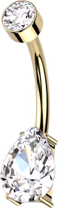 Produktbild Star Piercing Banane Innengewinde vergoldet Zylinder Kristall silber Kristalltropfen silber (Titan G23, ohne Messing)