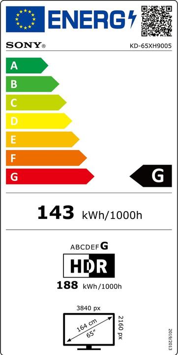 Energy Label Sony KD65XH9005 (65", LCD, 4K, 2020)