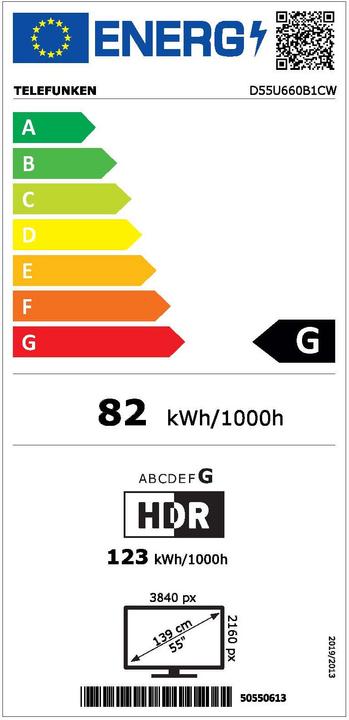 Energy Label Telefunken D55U660B1CW (55", LED, 4K)
