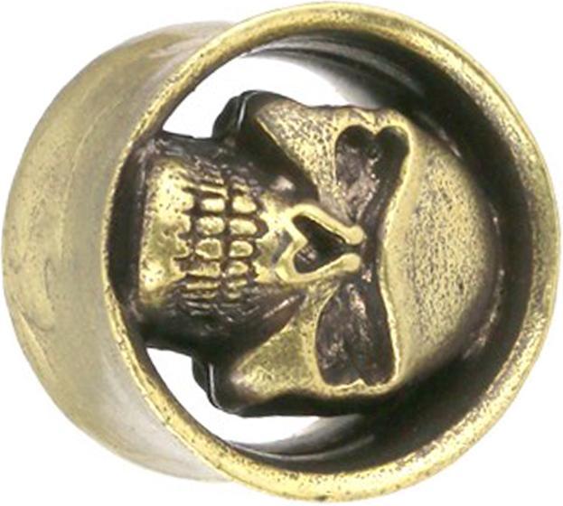 Star Piercing Flared Tunnel vergoldet Totenkopf (Chirurgenstahl 316L, Messing)