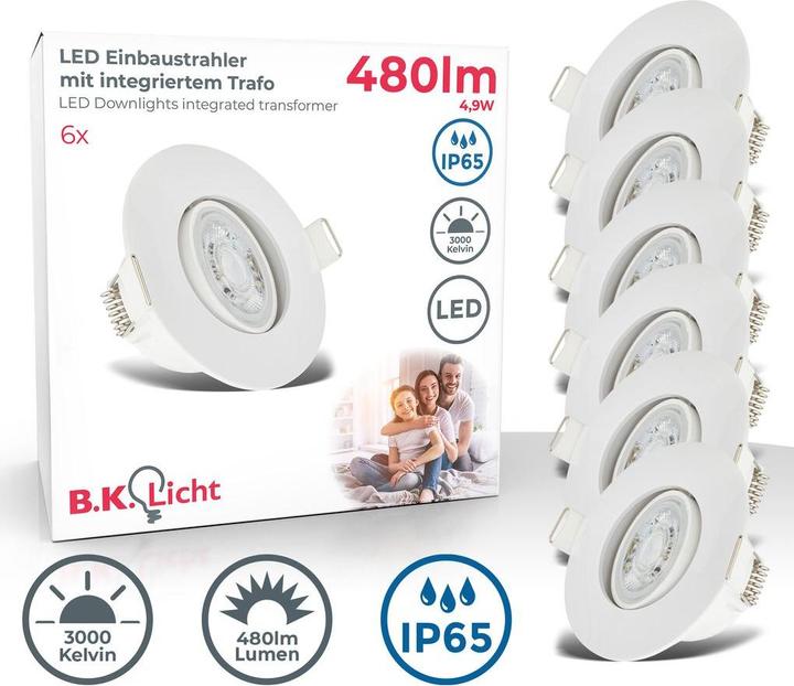 Actual product image B.K.Licht LED recessed lights, set of 6, IP65, white, 6xLED board/4.9W (480 lm)