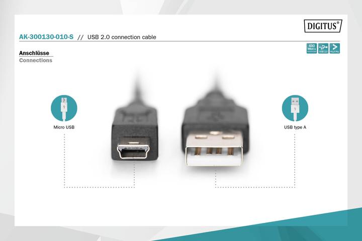 Produktbild Digitus USB A – USB Mini B (1 m, USB 2.0)