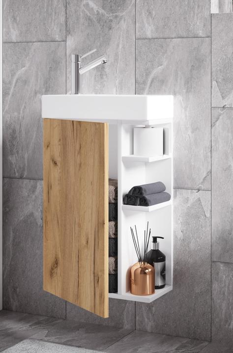 Produktbild VCM 2-tlg Badmöbel Set Gäste WC Gästebad Waschplatz Waschtisch klein schmal Lumia