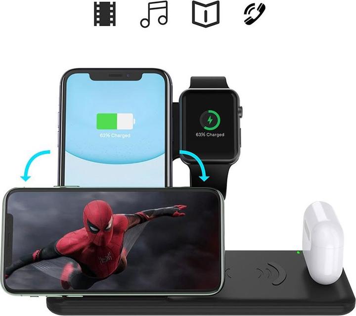 Produktbild Apfelkiste Qi Fast Charging Ladegerät Dockingstation Apple Watch / Smartphone / AirPods 15W - 4in1 (15 W)