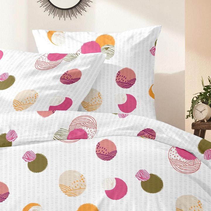 Produktbild Enrico Coss Baumwoll Seersucker Bettwäsche Bremen pink orange (Bettwäsche Set, 155x220 cm + 80x80 cm)