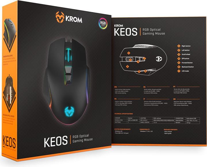 Produktbild Krom Keos Maus rechts USB Typ-A Optisch 6400 DPI (NXKEOS) (Kabelgebunden)