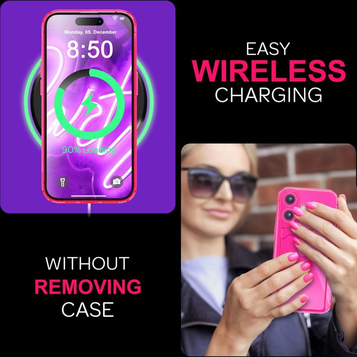 Immagine prodotto Nalia Portacarte trasparente in silicone trasparente al neon (Apple iPhone 16 Plus)