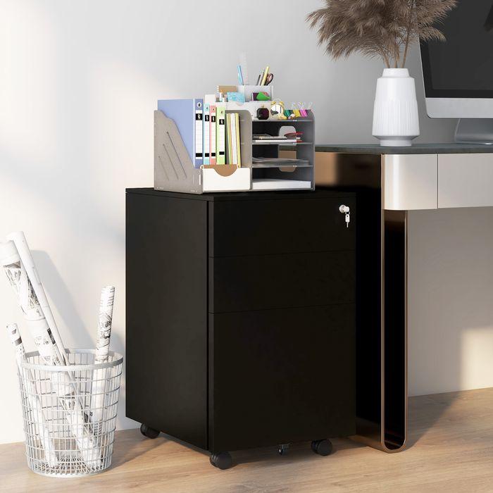 Immagine prodotto Swisshandel24 Cartella a rotelle, 3 cassetti, con serratura, su rotelle, 37cmx43.5cmx60cm, nero