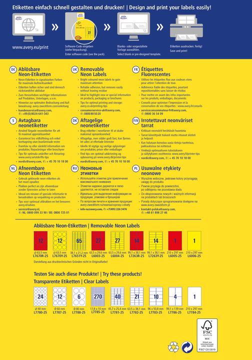 Image du produit Avery Étiquettes en couleurs spéciales