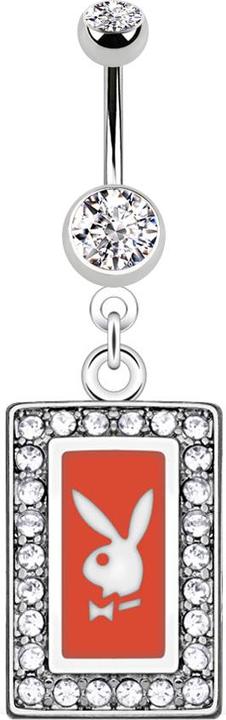Produktbild Star Piercing Banane silber mit Anhänger Playboy Kristall Quadrat rot (Chirurgenstahl 316L, ohne Messing)