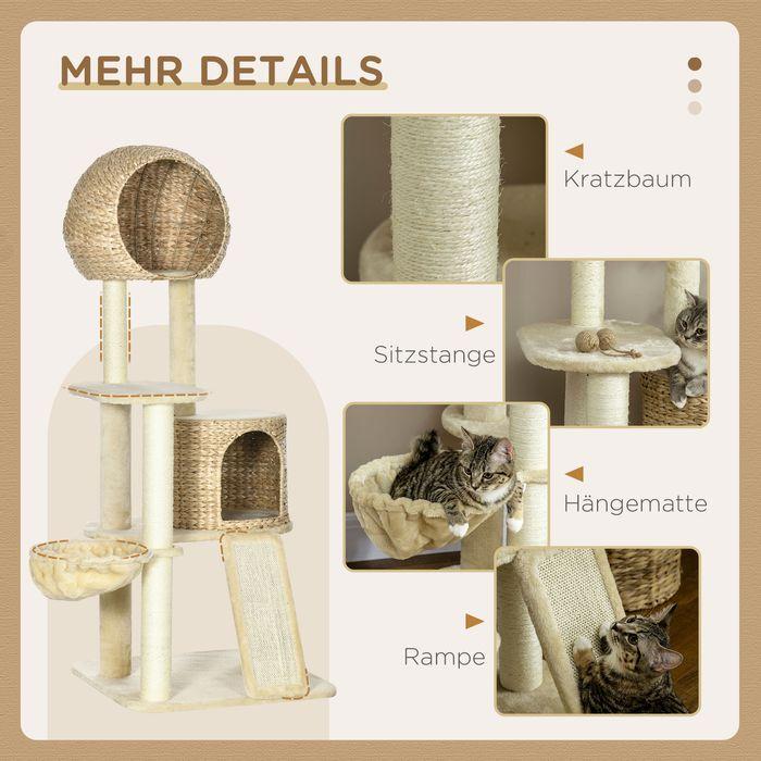 Image du produit Swisshandel24 Arbre à chat, 150 cm, arbre à chat avec maison pour chat, arbre à grimper avec hamac et rampe (150 cm, Marron, Crème)
