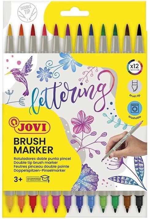 Immagine prodotto Jovi Brush Marker pennarelli in fibra con doppia punta (Grigio con cappuccio in colore di scrittura, 12 x)