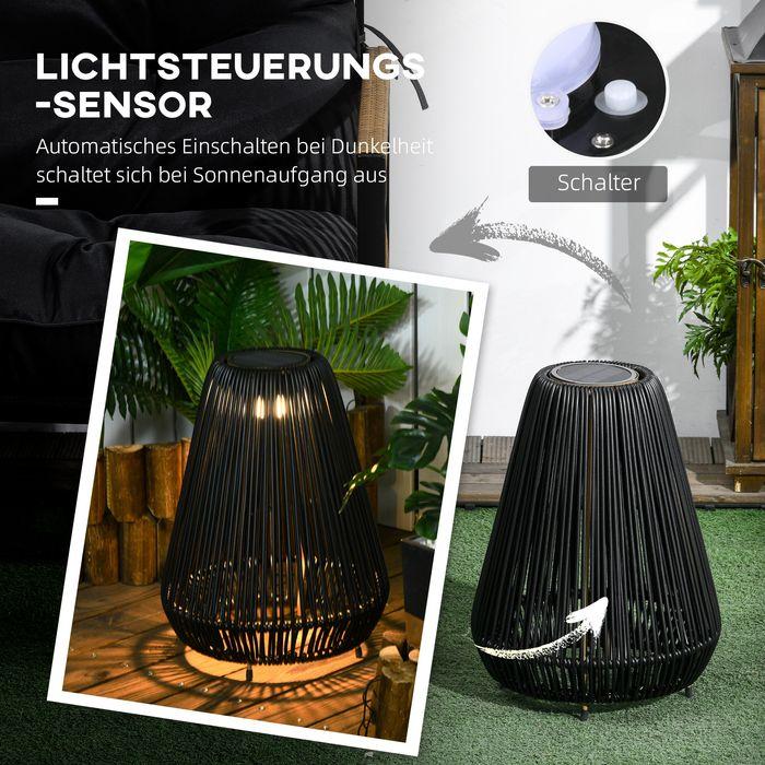 Actual product image Swisshandel24 Rattan solar light, waterproof path light with light sensor, automatic LED garden lamp, black (IP44)