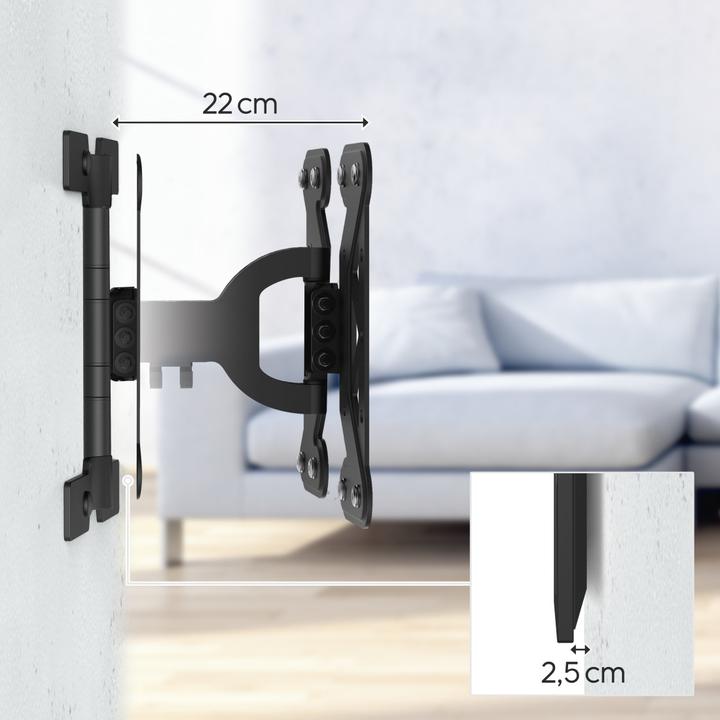 Image du produit Hama Support TV mural, inclinable, pivotant, extra-plat, 122 cm (48") jusqu'à 25 kg (Mur, 48", 25 kg)