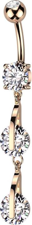 Produktbild Star Piercing Banane rosegold mit zwei Kugeln Kristall silber Anhänger Kette zwei Kristalle (Messing, Chirurgenstahl 316L)