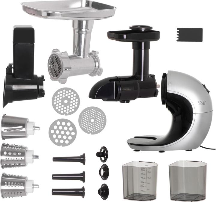Image du produit Adler AD 4131 Slow-speed juicer 3in1 - Meat mincer, Juicer, Vegetable grater, Stainless steel (Prise UE)